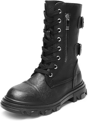 Girls' Combat Ankle Boots with Side Zipper